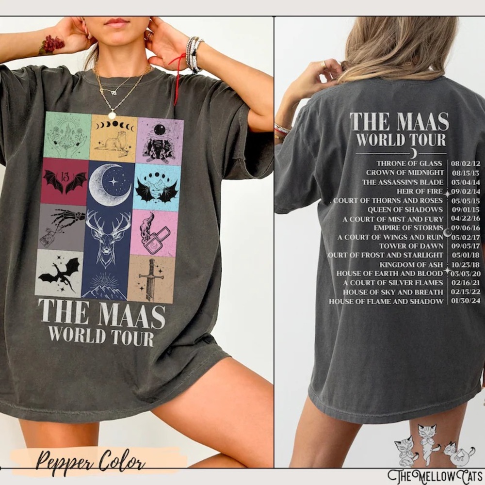 Sarah J Maas World Tour Shirt Gildan Dark Gray Heavy Cotton T-Shirt XL NEW